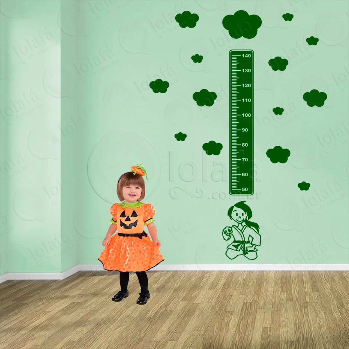 judô e nuvens adesivo régua de crescimento infantil, medidor de altura para quarto, porta e parede - mod:366