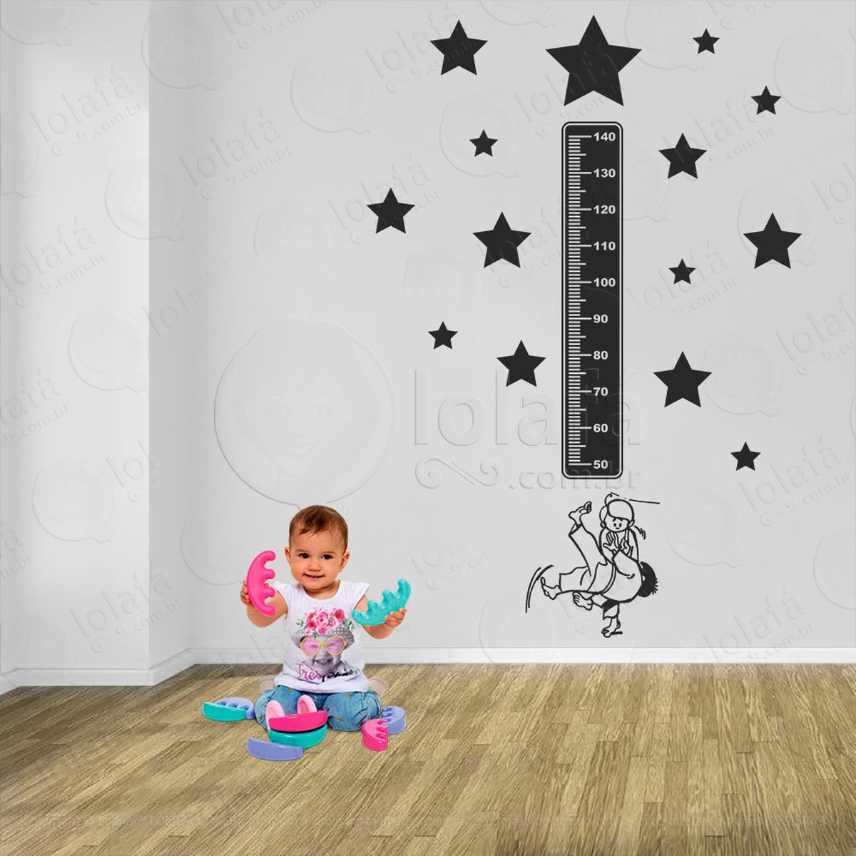 judô e estrelas adesivo régua de crescimento infantil, medidor de altura para quarto, porta e parede - mod:367