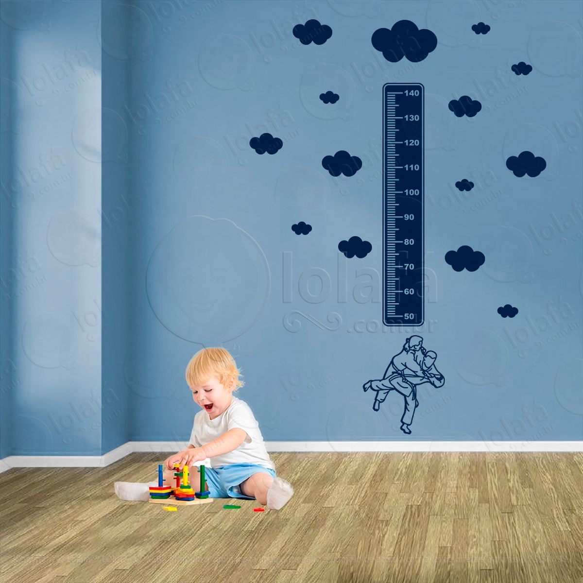 judô e nuvens adesivo régua de crescimento infantil, medidor de altura para quarto, porta e parede - mod:368