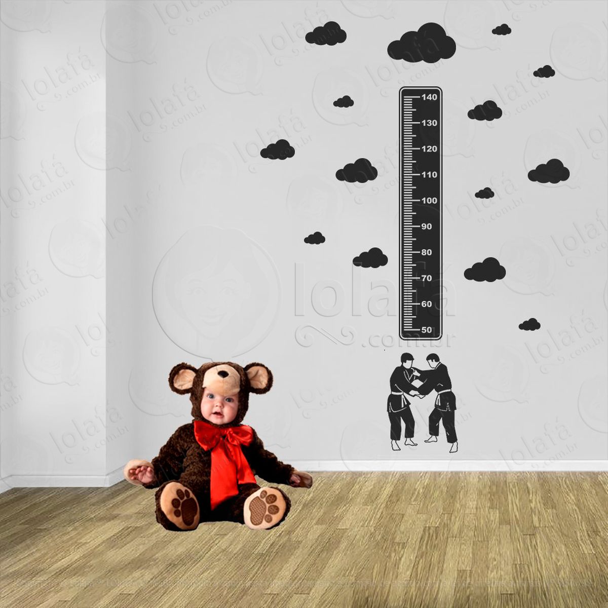 judô e nuvens adesivo régua de crescimento infantil, medidor de altura para quarto, porta e parede - mod:370