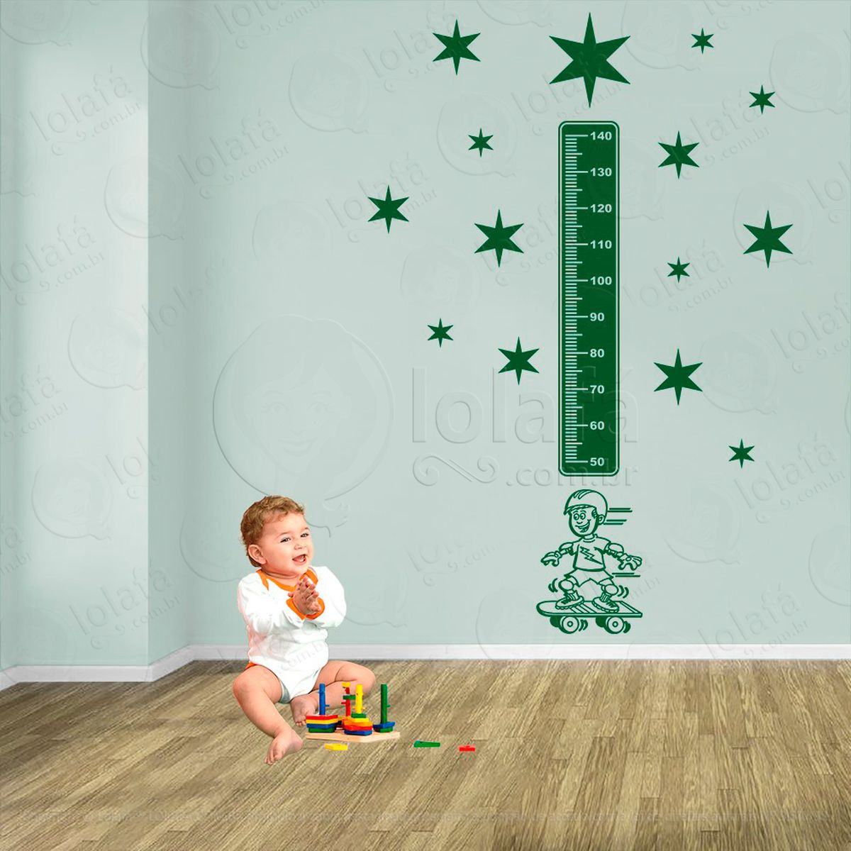 skate e estrelas adesivo régua de crescimento infantil, medidor de altura para quarto, porta e parede - mod:376
