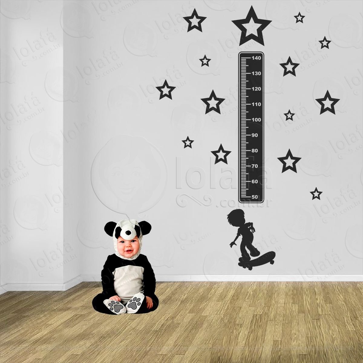 skate e estrelas adesivo régua de crescimento infantil, medidor de altura para quarto, porta e parede - mod:384