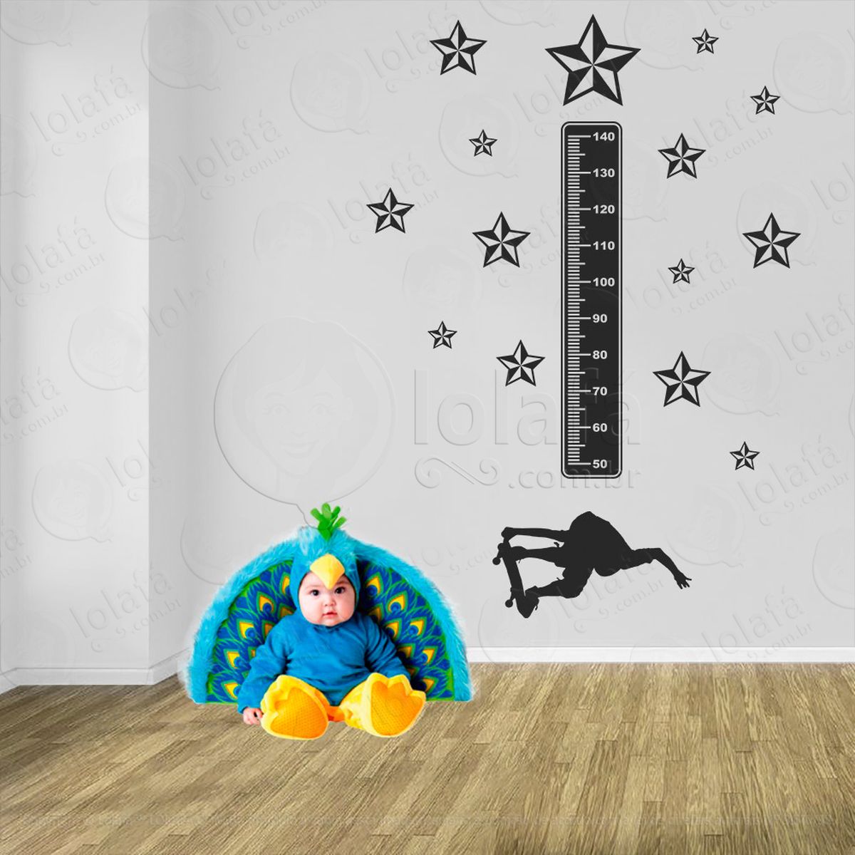 skate e estrelas adesivo régua de crescimento infantil, medidor de altura para quarto, porta e parede - mod:388
