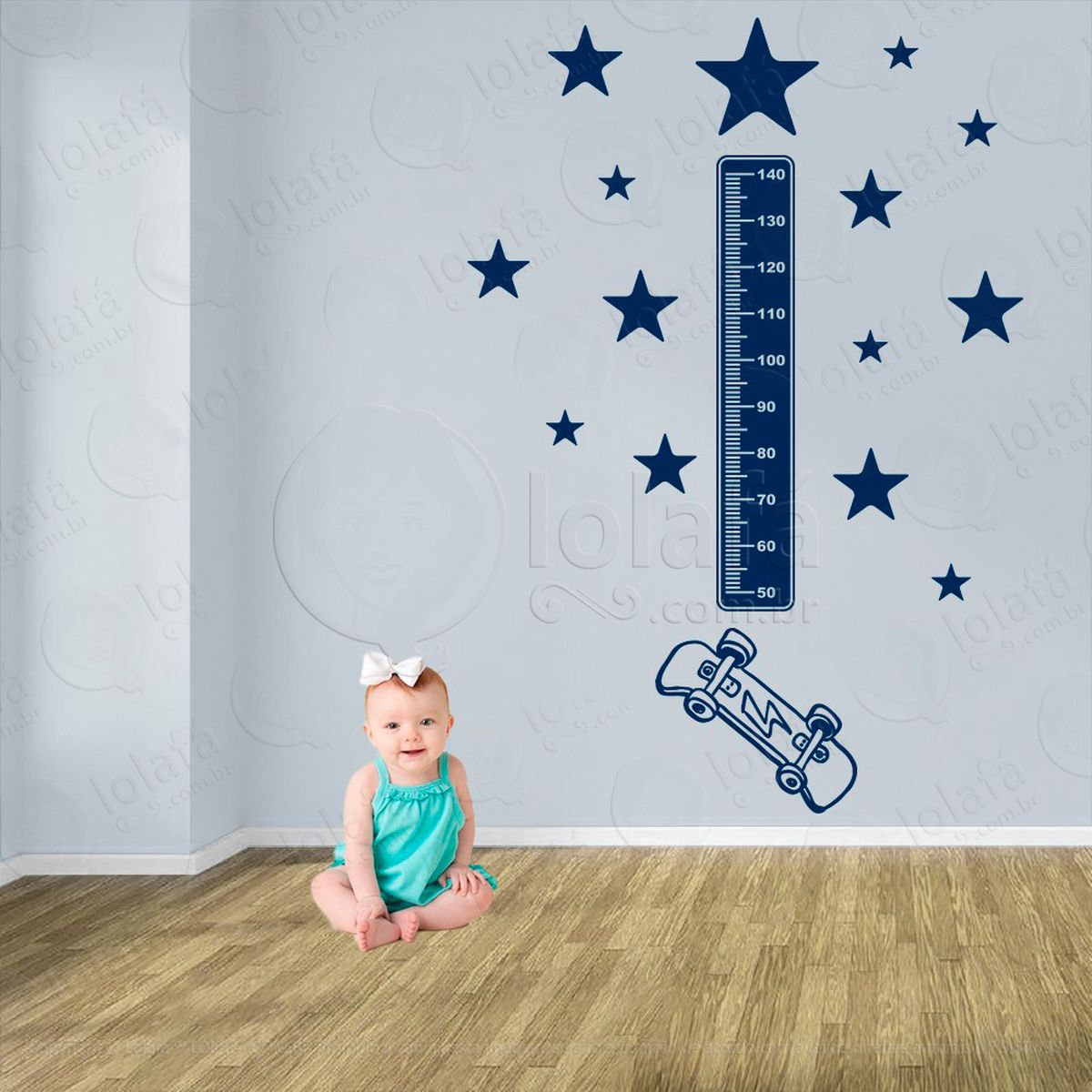 skate e estrelas adesivo régua de crescimento infantil, medidor de altura para quarto, porta e parede - mod:392