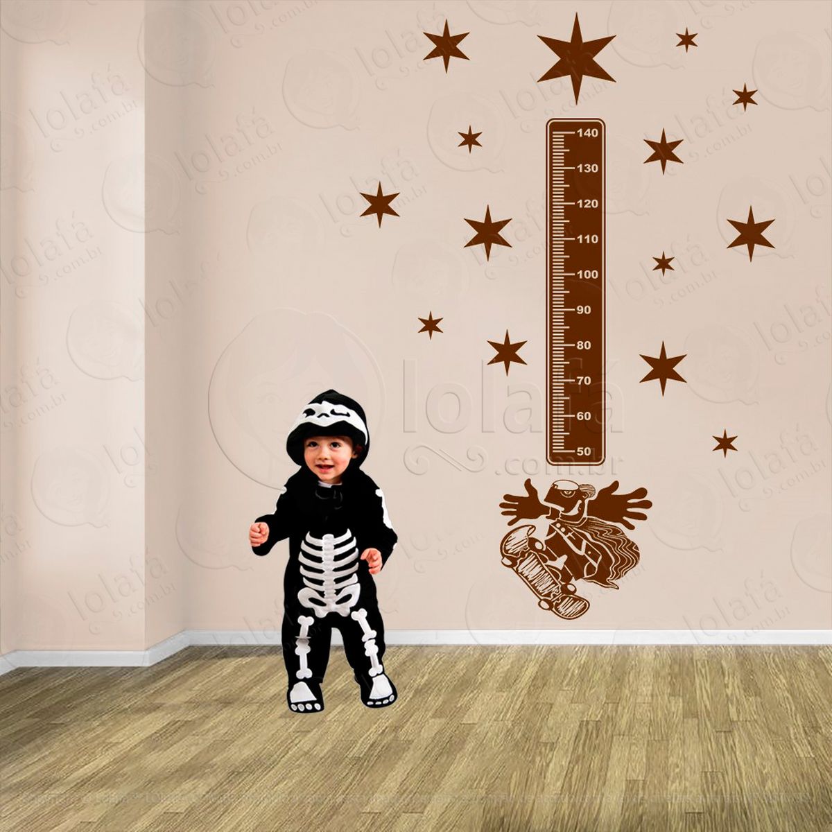 skate e estrelas adesivo régua de crescimento infantil, medidor de altura para quarto, porta e parede - mod:394