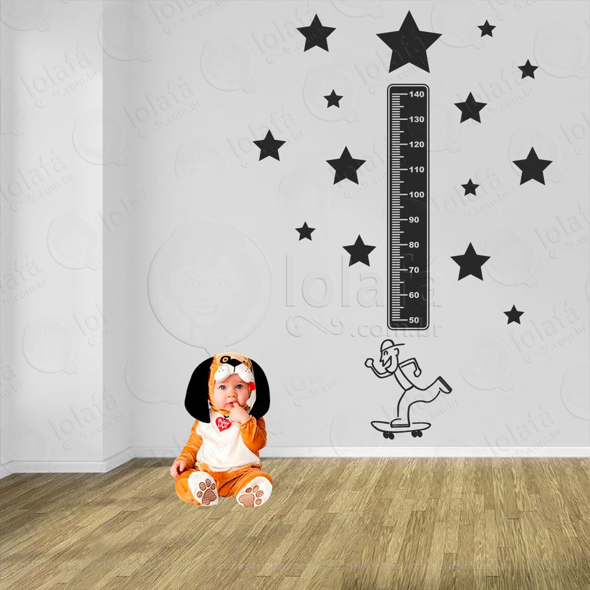skate e estrelas adesivo régua de crescimento infantil, medidor de altura para quarto, porta e parede - mod:398