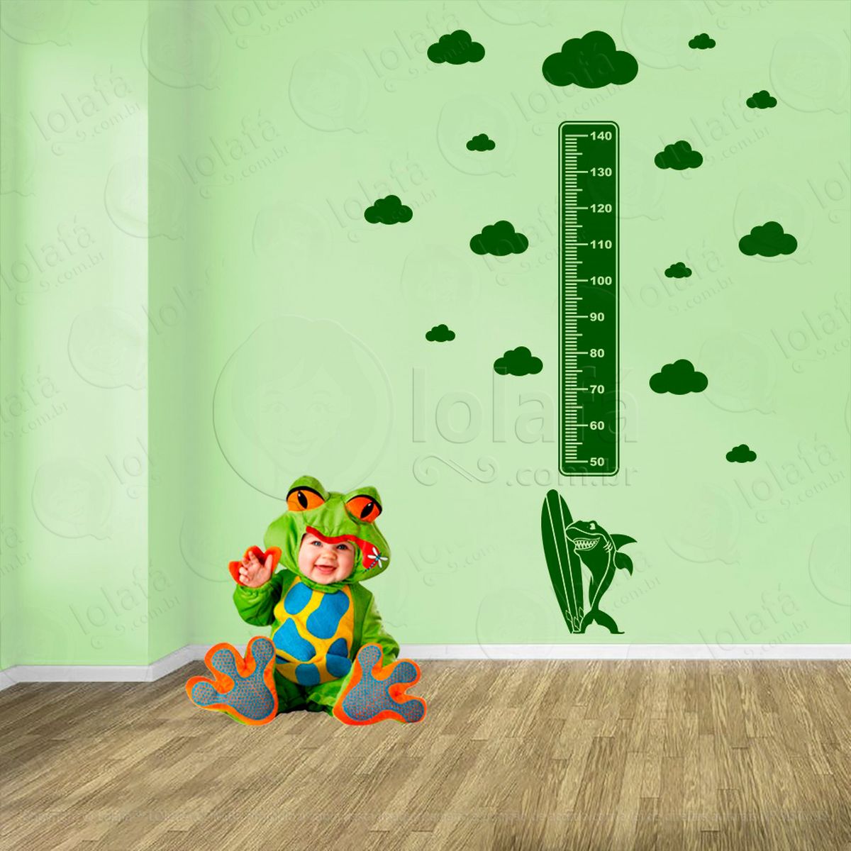 surf e nuvens adesivo régua de crescimento infantil, medidor de altura para quarto, porta e parede - mod:403