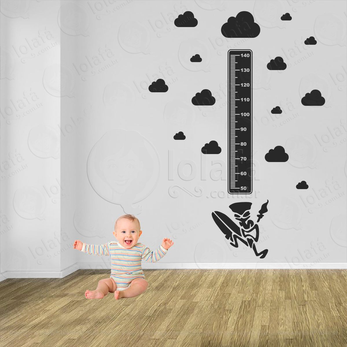 surf e nuvens adesivo régua de crescimento infantil, medidor de altura para quarto, porta e parede - mod:411