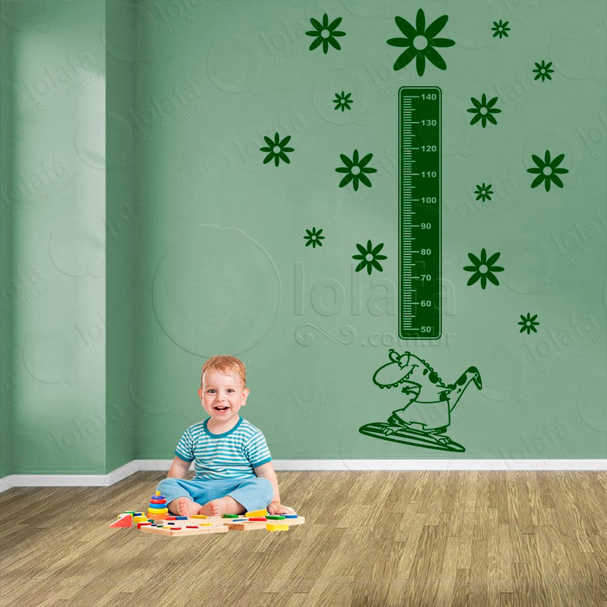 surf e flores adesivo régua de crescimento infantil, medidor de altura para quarto, porta e parede - mod:418
