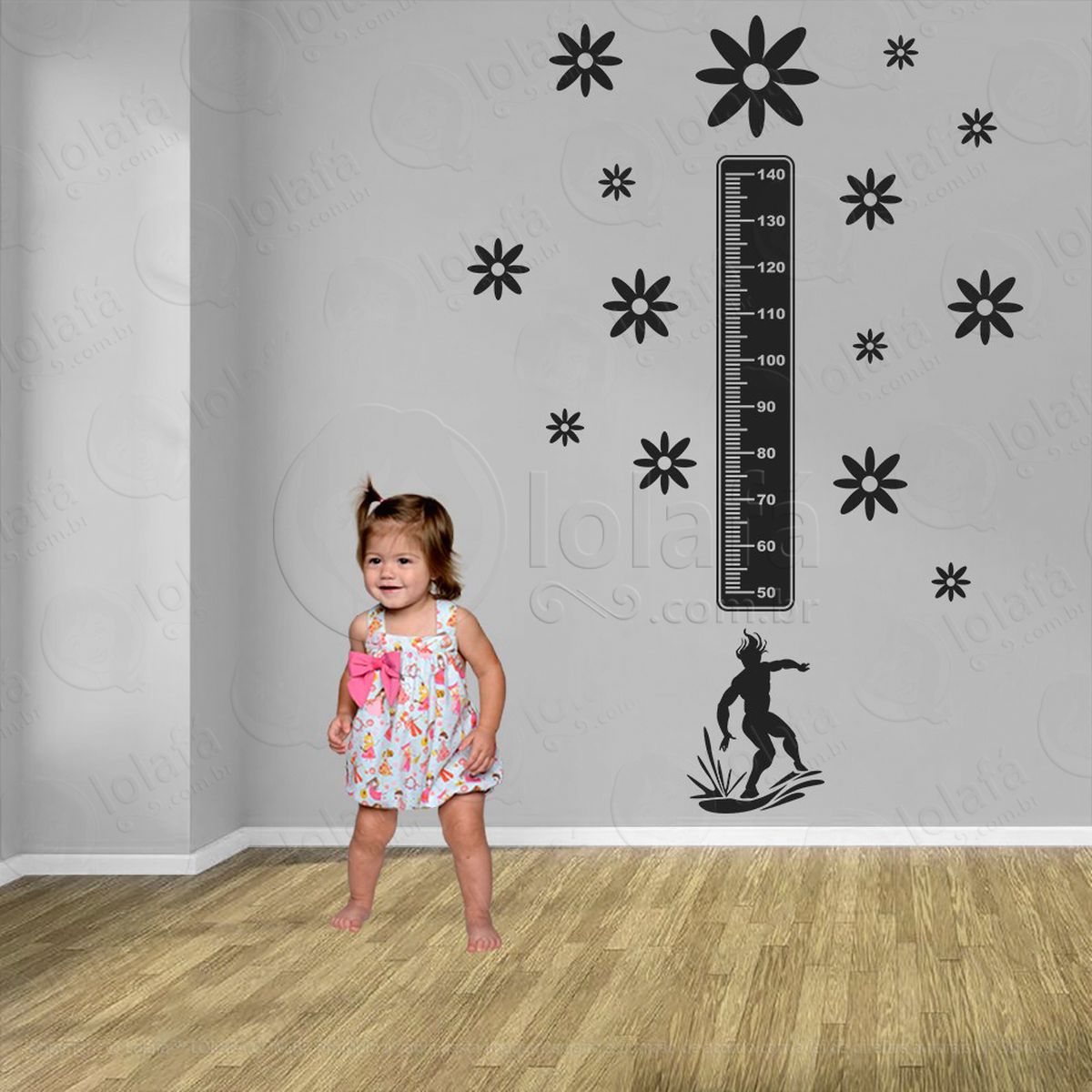 surf e flores adesivo régua de crescimento infantil, medidor de altura para quarto, porta e parede - mod:430