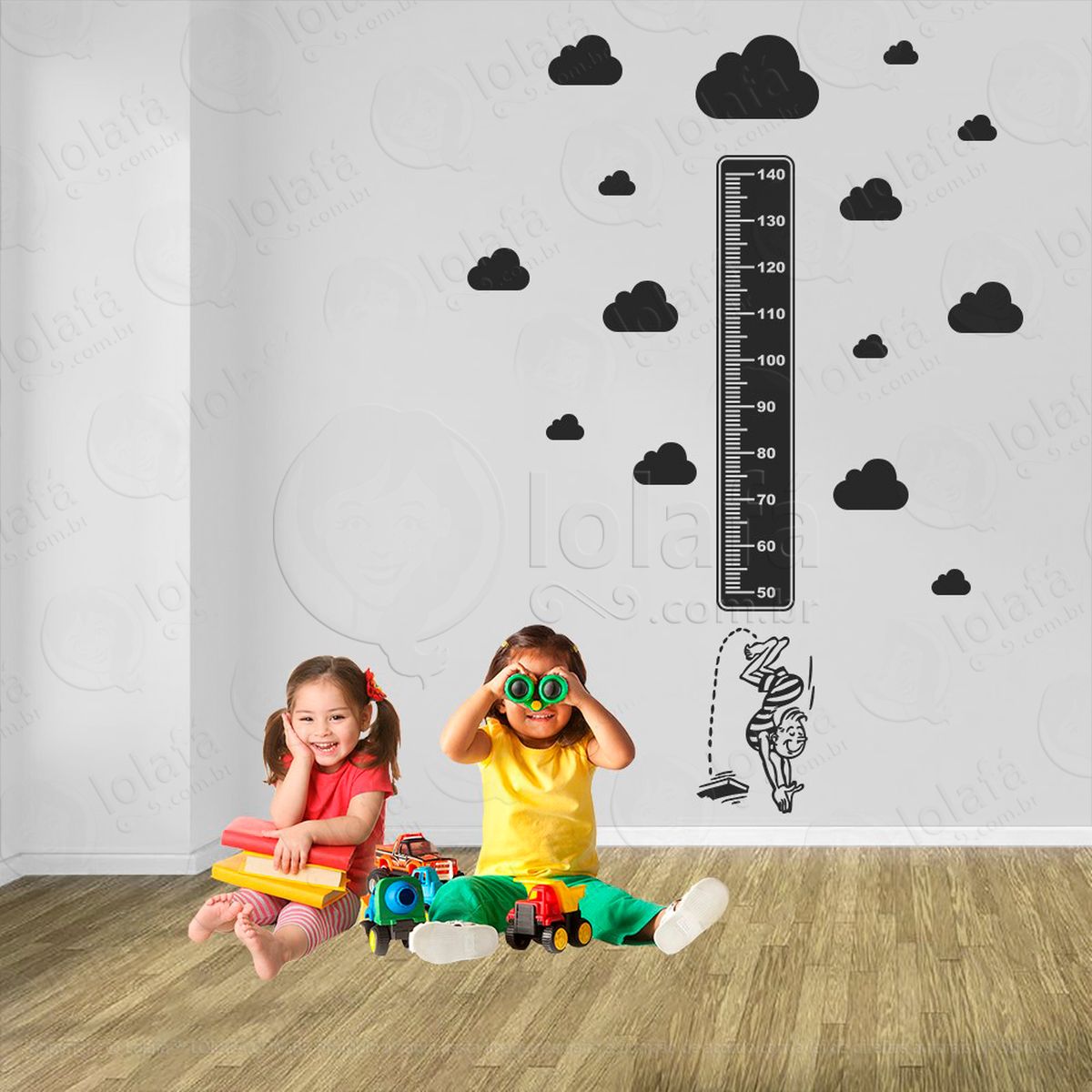 natação e nuvens adesivo régua de crescimento infantil, medidor de altura para quarto, porta e parede - mod:462
