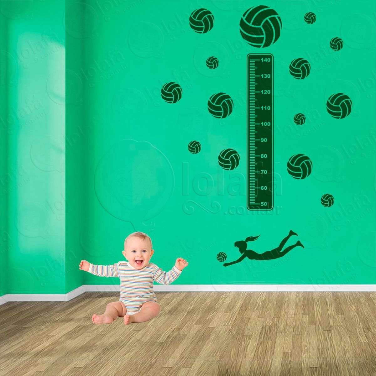 voleibol e bolas de vôlei adesivo régua de crescimento infantil, medidor de altura para quarto, porta e parede - mod:487