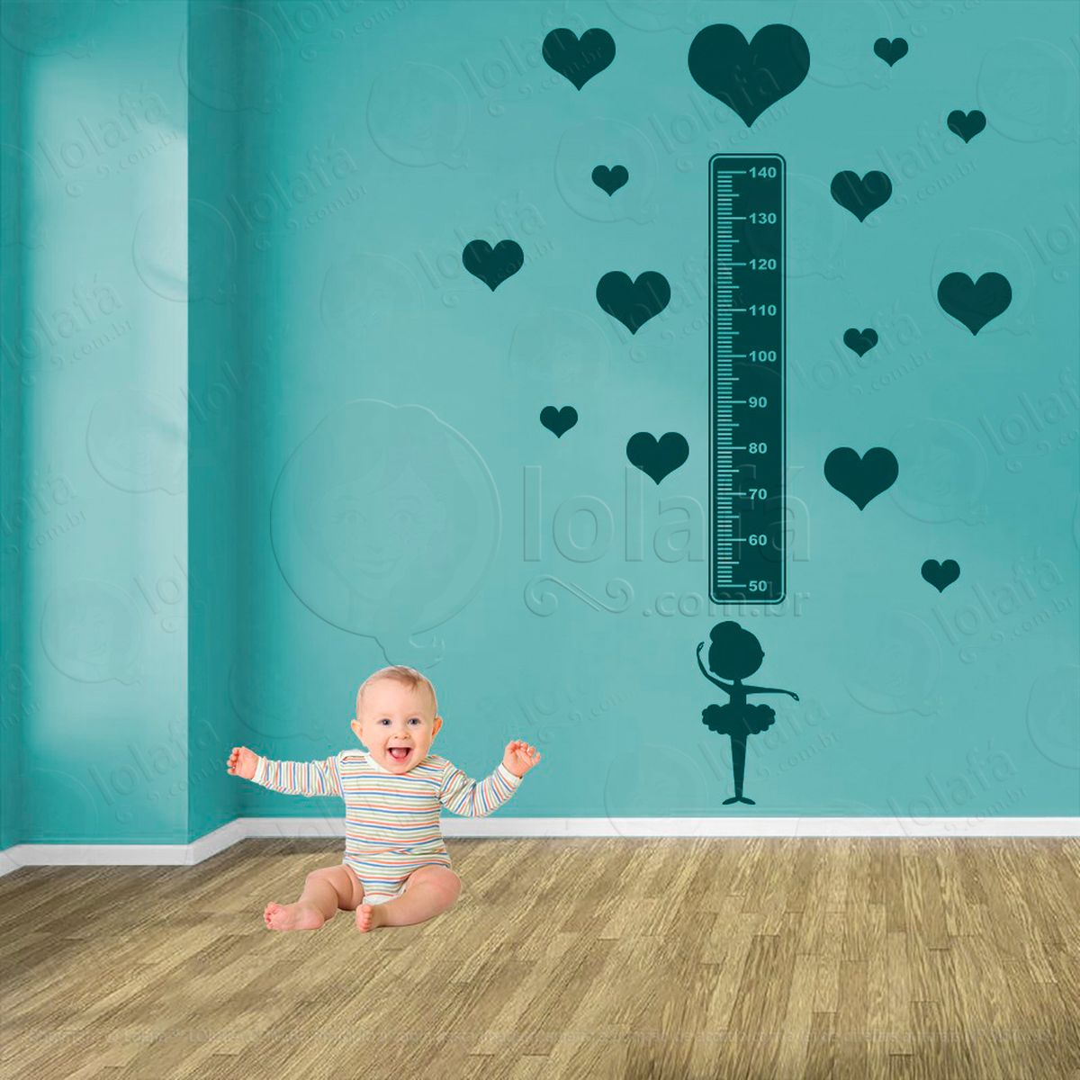 balé e corações adesivo régua de crescimento infantil, medidor de altura para quarto, porta e parede - mod:490