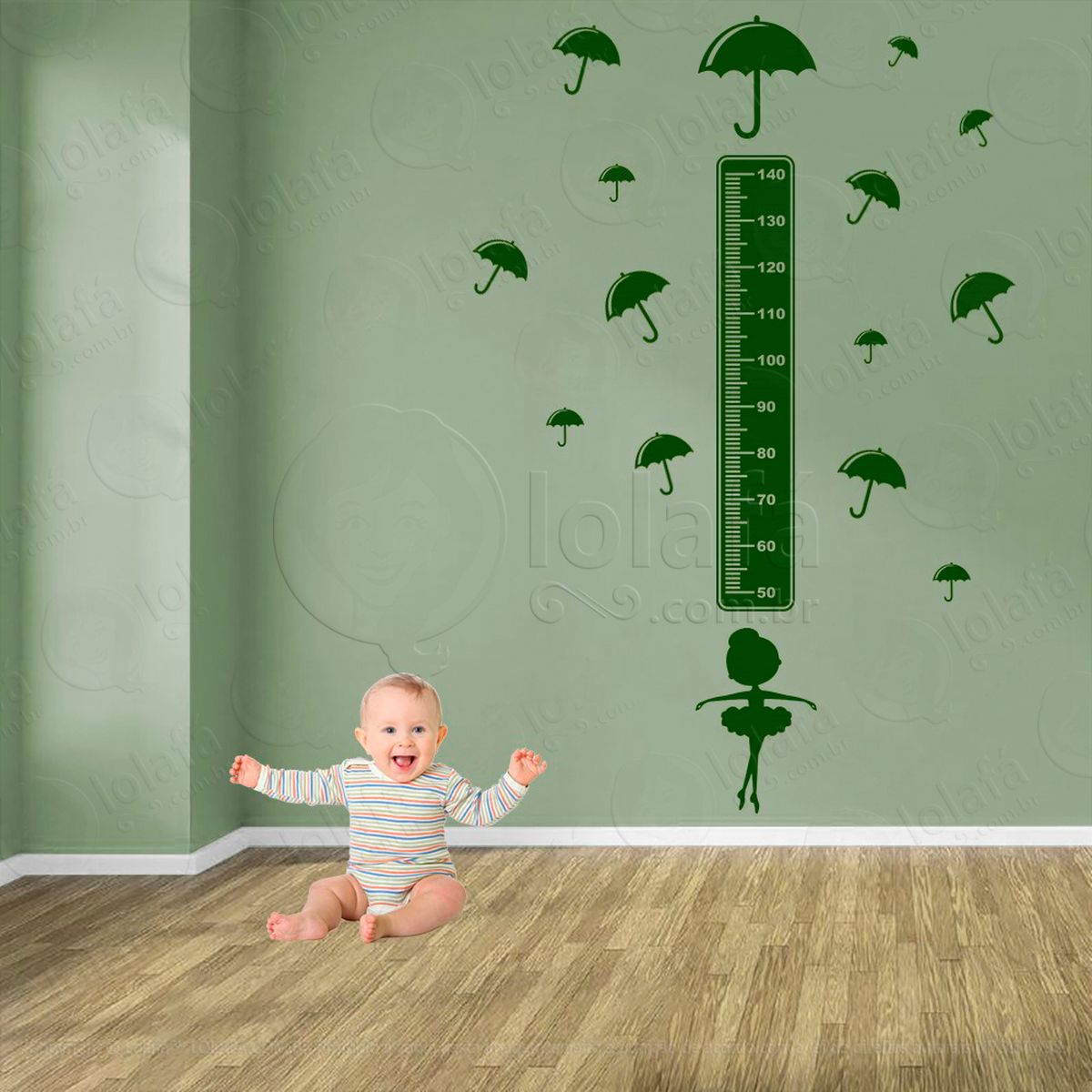 balé e guarda-chuvas adesivo régua de crescimento infantil, medidor de altura para quarto, porta e parede - mod:491