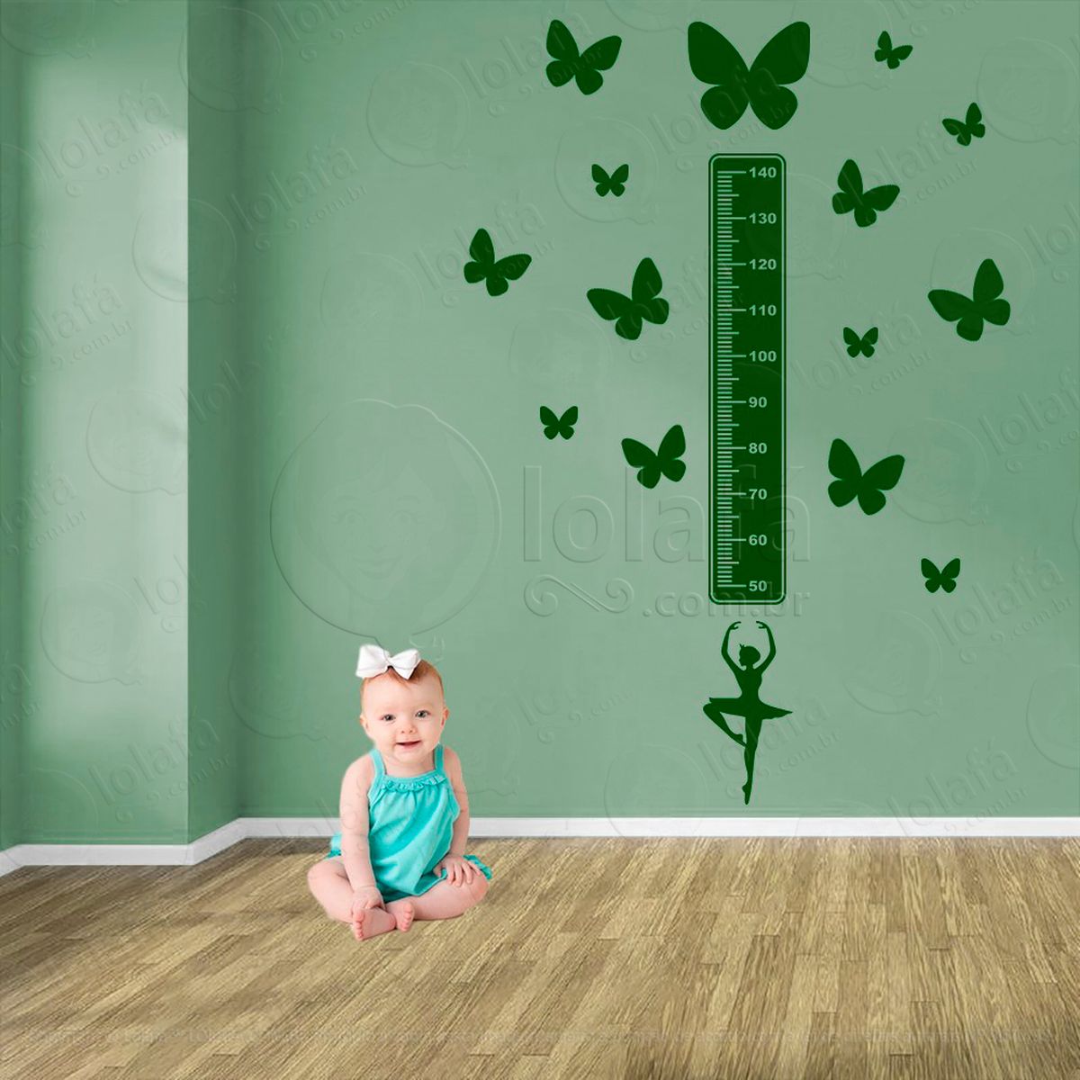 balé e borboletas adesivo régua de crescimento infantil, medidor de altura para quarto, porta e parede - mod:492