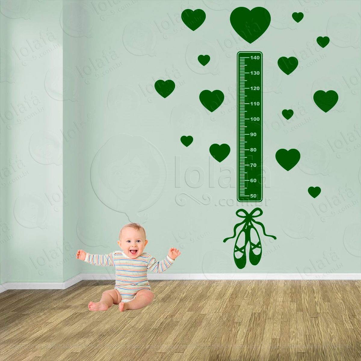 balé e corações adesivo régua de crescimento infantil, medidor de altura para quarto, porta e parede - mod:494