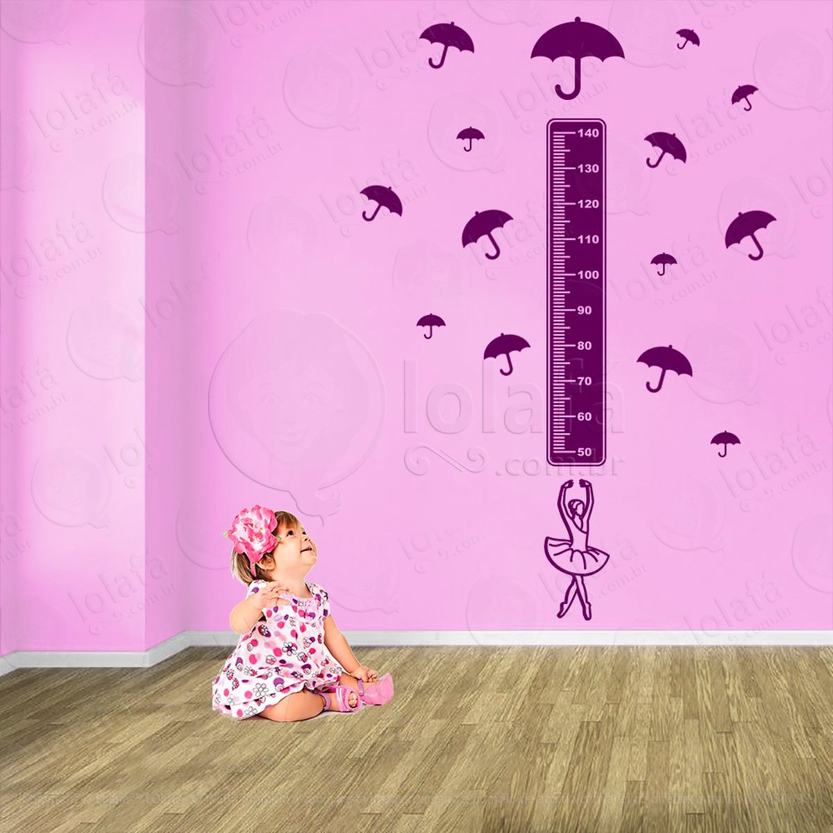 balé e guarda-chuvas adesivo régua de crescimento infantil, medidor de altura para quarto, porta e parede - mod:495
