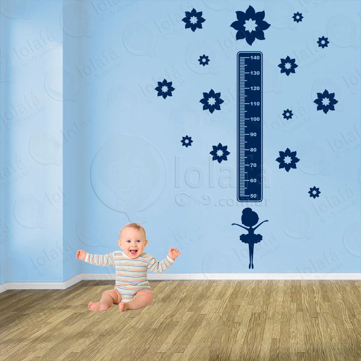 balé e flores adesivo régua de crescimento infantil, medidor de altura para quarto, porta e parede - mod:498