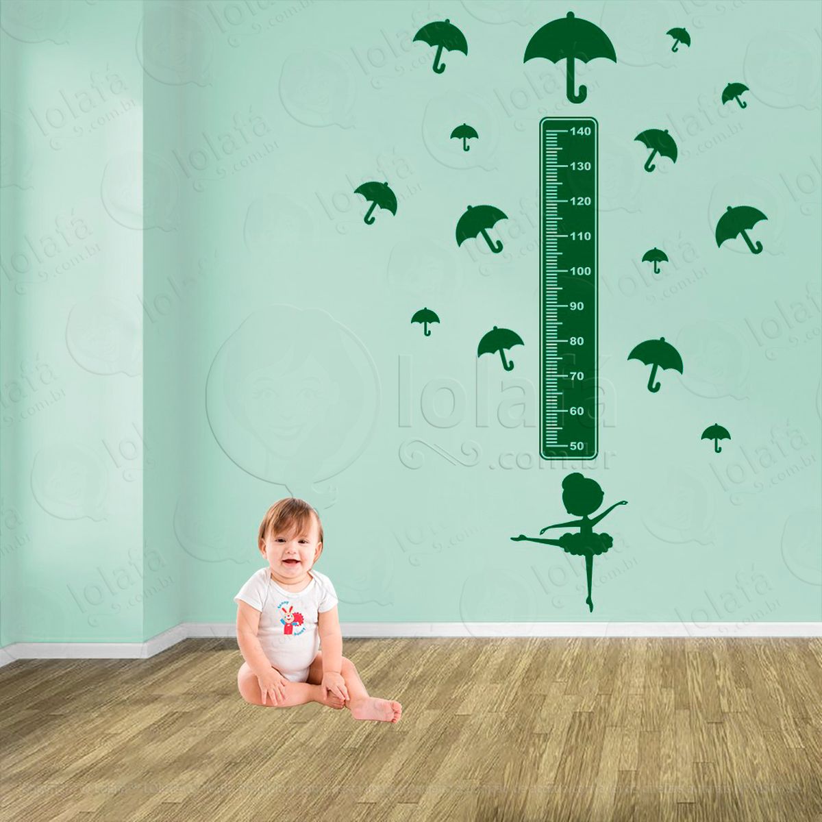 balé e guarda-chuvas adesivo régua de crescimento infantil, medidor de altura para quarto, porta e parede - mod:499