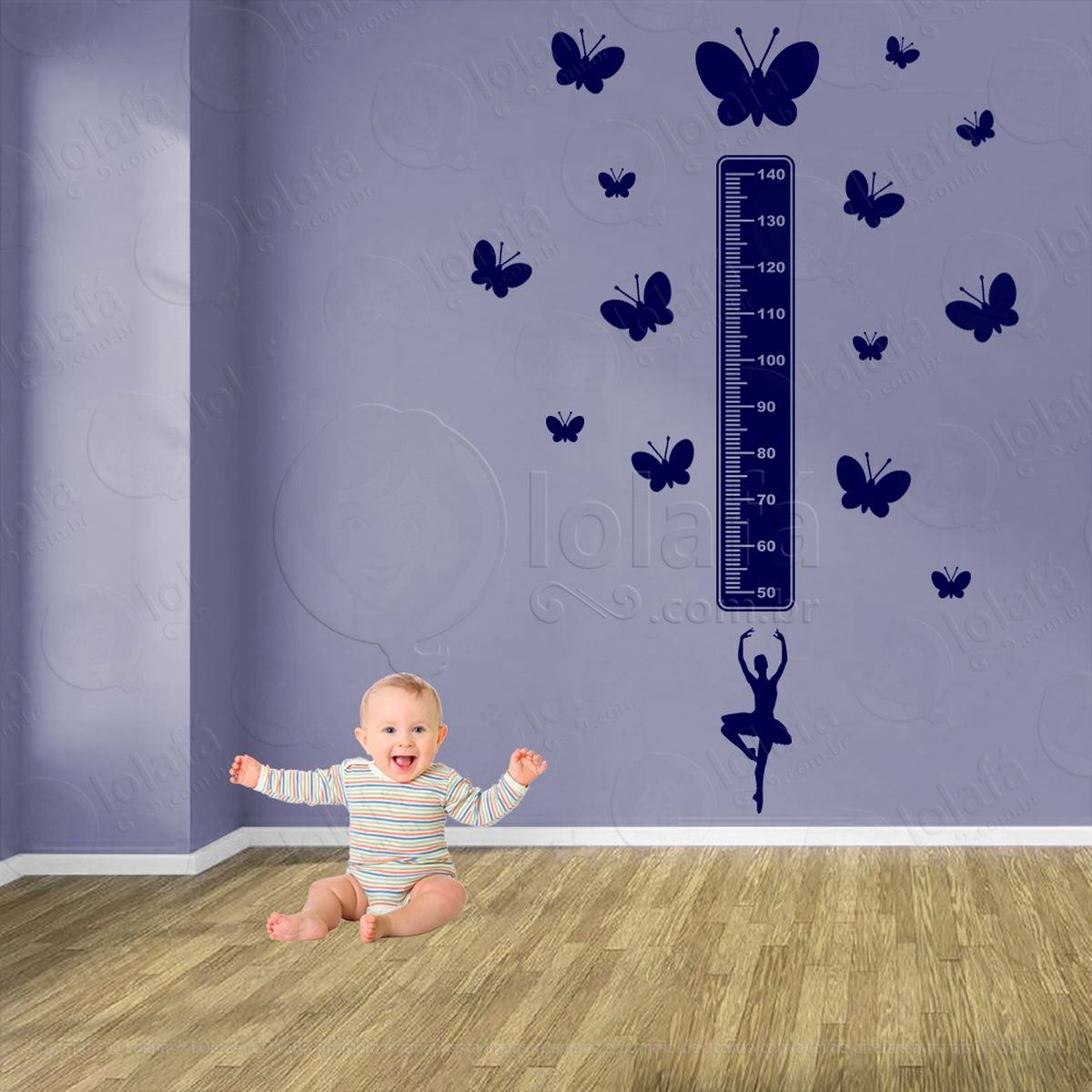 balé e borboletas adesivo régua de crescimento infantil, medidor de altura para quarto, porta e parede - mod:500