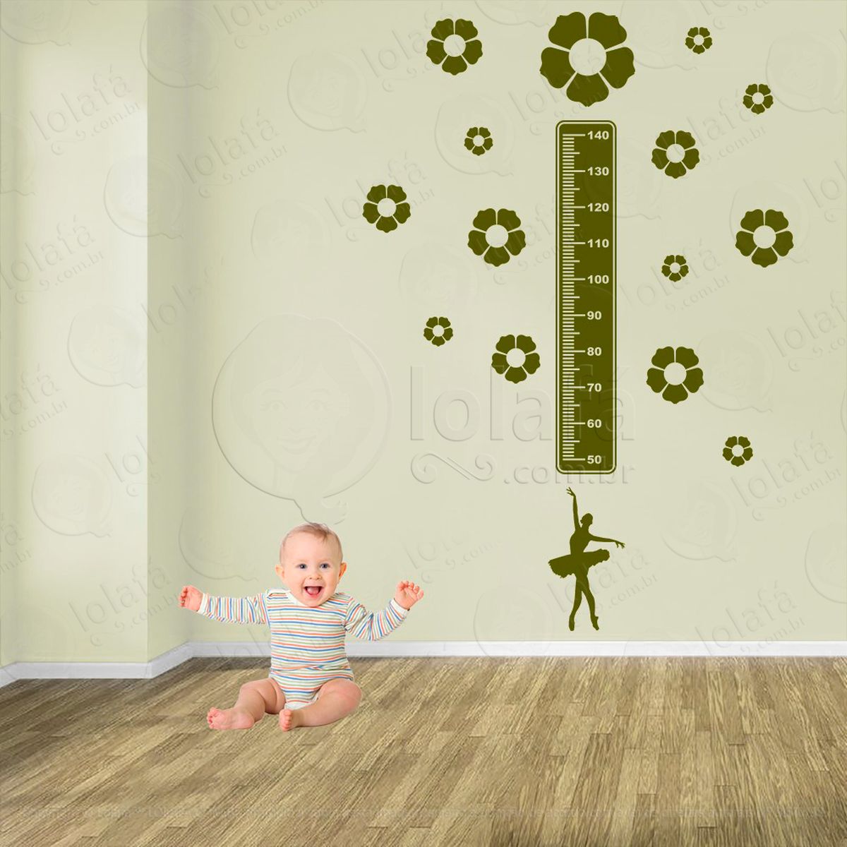 balé e flores adesivo régua de crescimento infantil, medidor de altura para quarto, porta e parede - mod:501