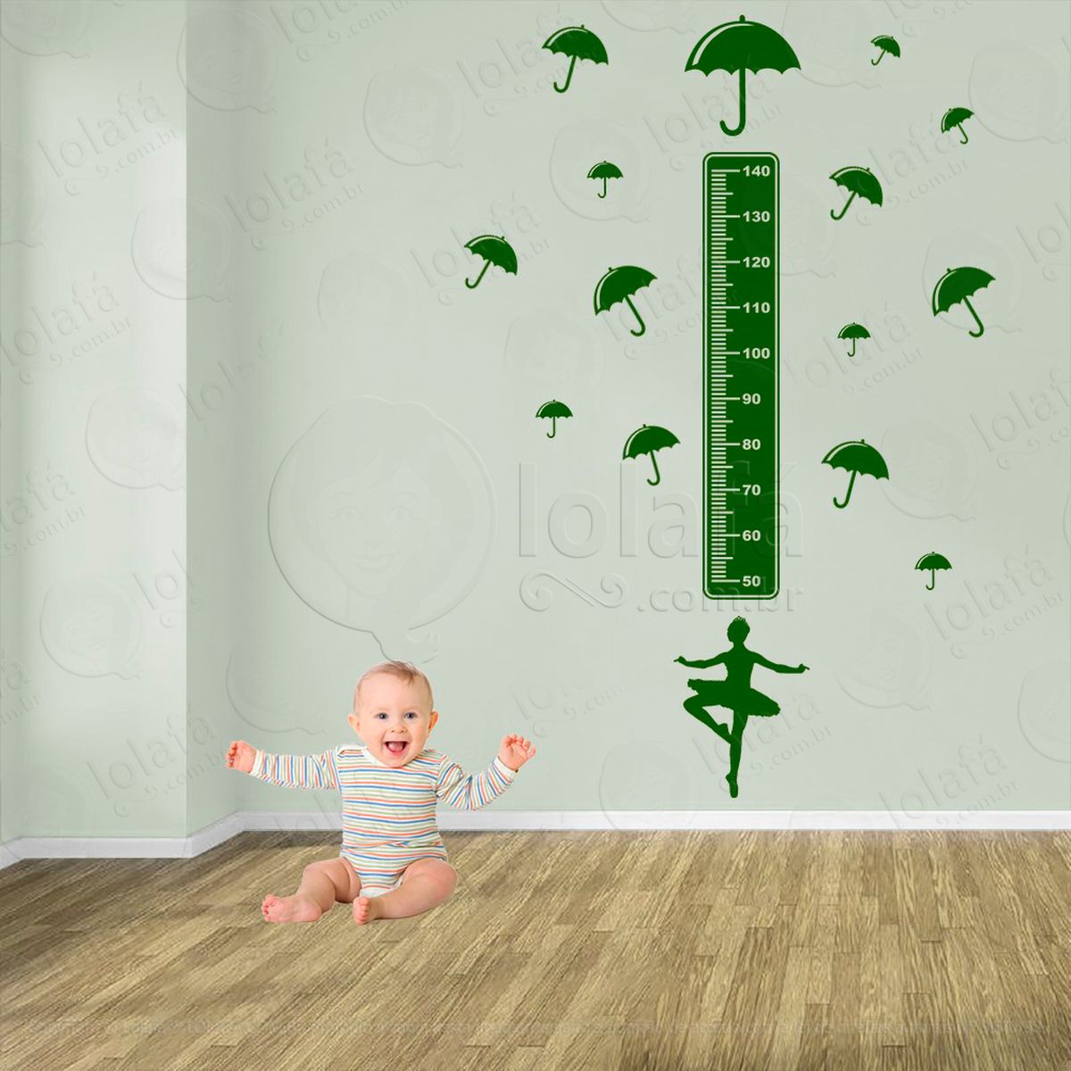 balé e guarda-chuvas adesivo régua de crescimento infantil, medidor de altura para quarto, porta e parede - mod:503