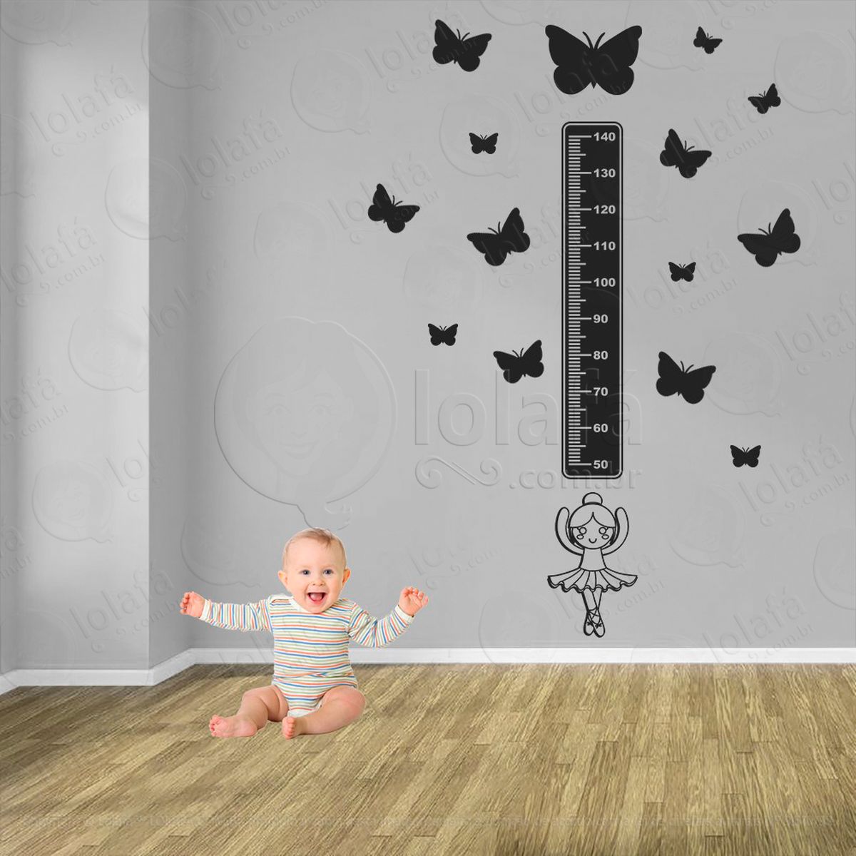 balé e borboletas adesivo régua de crescimento infantil, medidor de altura para quarto, porta e parede - mod:504