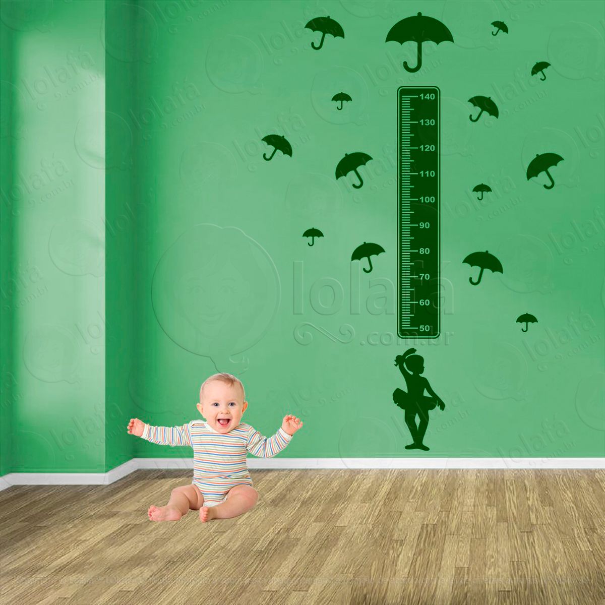 balé e guarda-chuvas adesivo régua de crescimento infantil, medidor de altura para quarto, porta e parede - mod:507