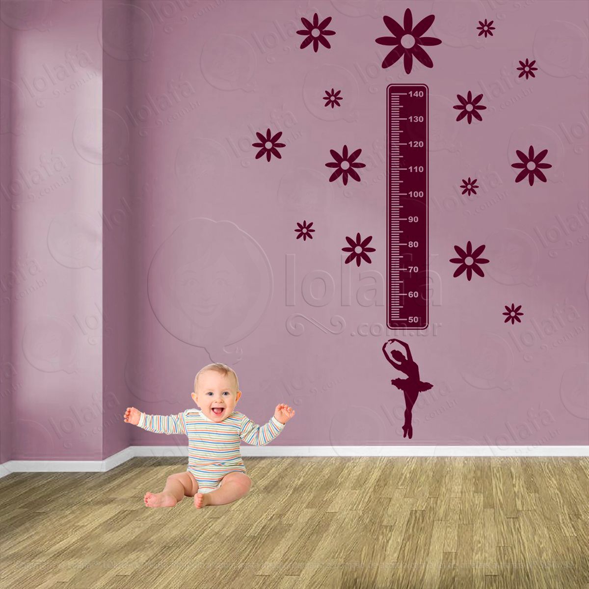 balé e flores adesivo régua de crescimento infantil, medidor de altura para quarto, porta e parede - mod:509