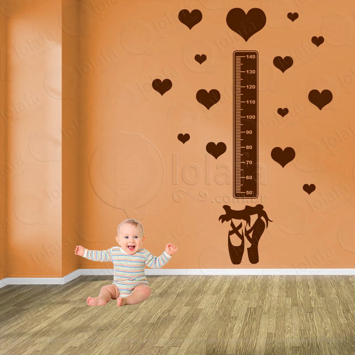 balé e corações adesivo régua de crescimento infantil, medidor de altura para quarto, porta e parede - mod:510