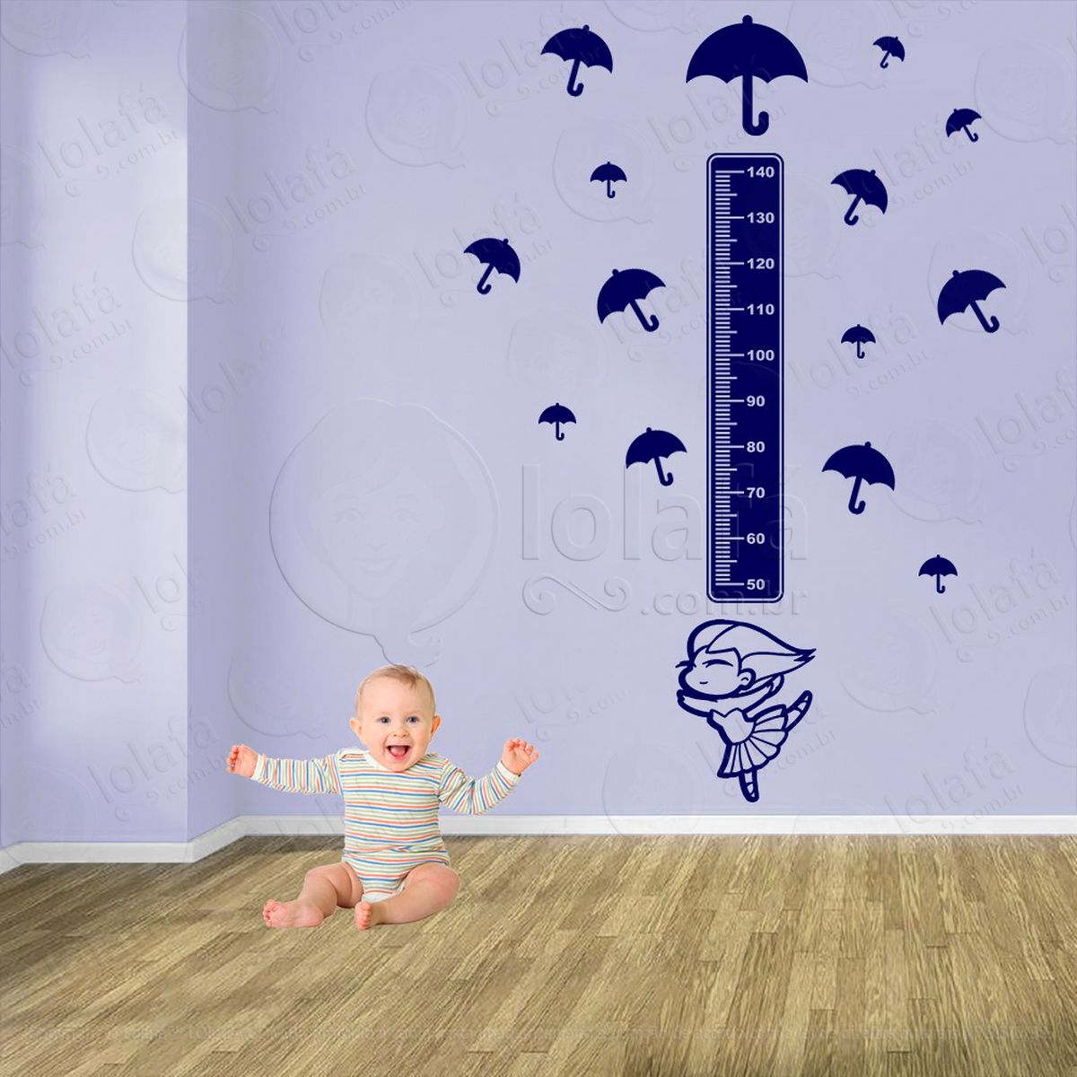 balé e guarda-chuvas adesivo régua de crescimento infantil, medidor de altura para quarto, porta e parede - mod:511