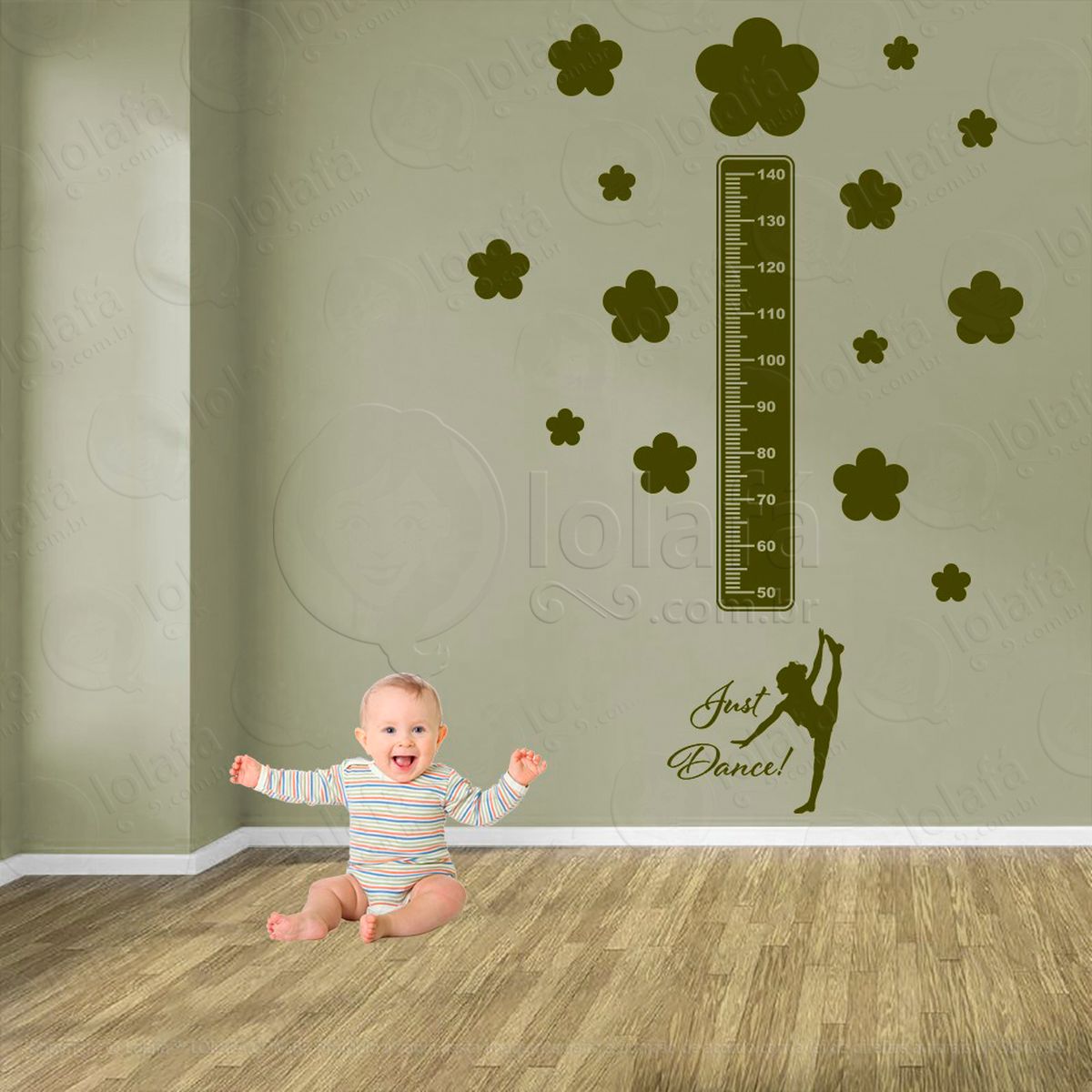 balé e flores adesivo régua de crescimento infantil, medidor de altura para quarto, porta e parede - mod:512