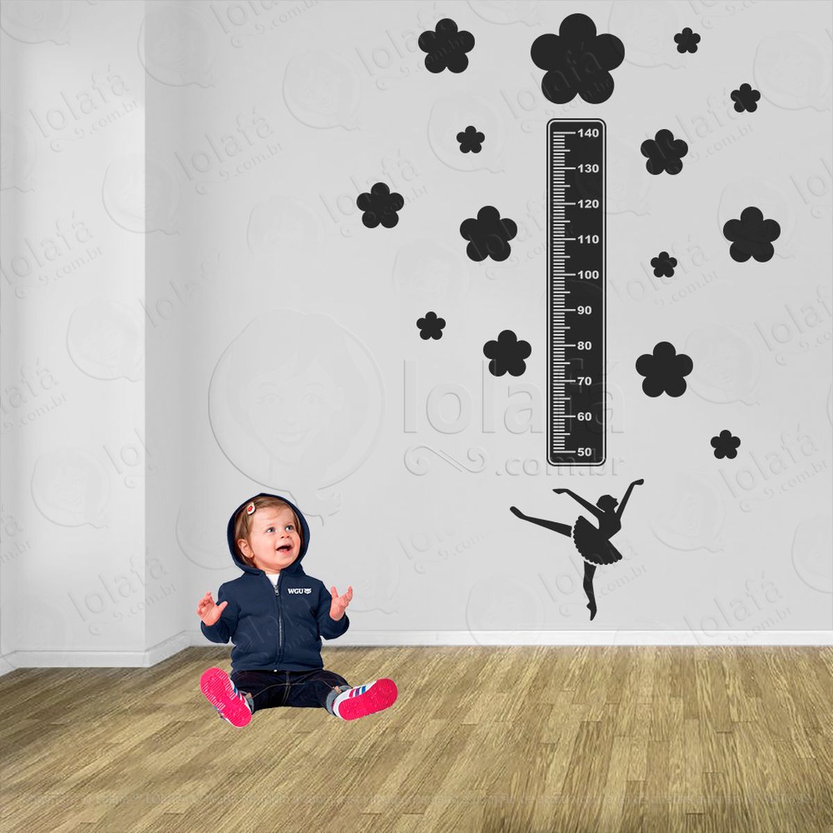 balé e flores adesivo régua de crescimento infantil, medidor de altura para quarto, porta e parede - mod:515