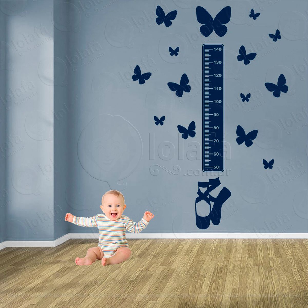 balé e borboletas adesivo régua de crescimento infantil, medidor de altura para quarto, porta e parede - mod:517