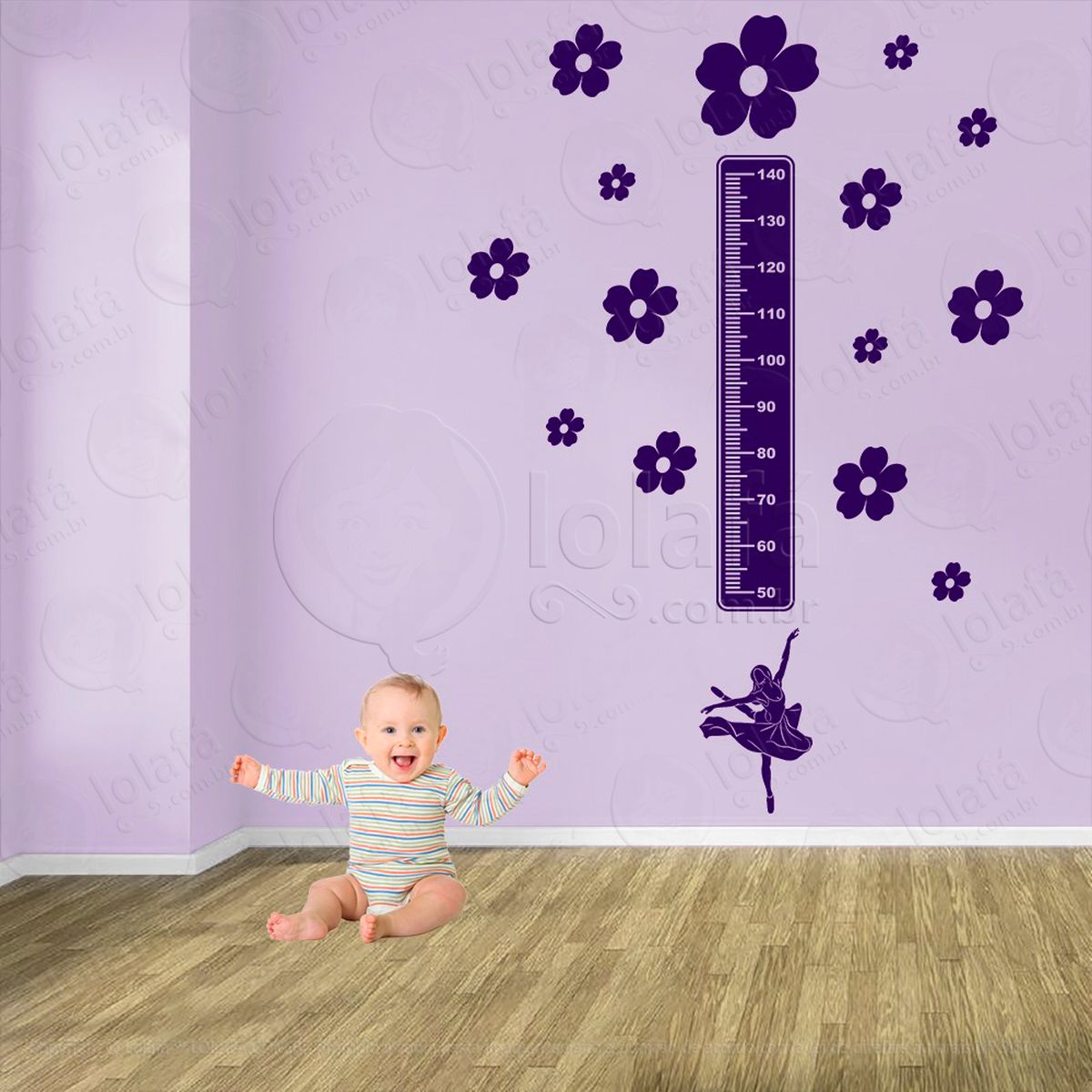 balé e flores adesivo régua de crescimento infantil, medidor de altura para quarto, porta e parede - mod:518