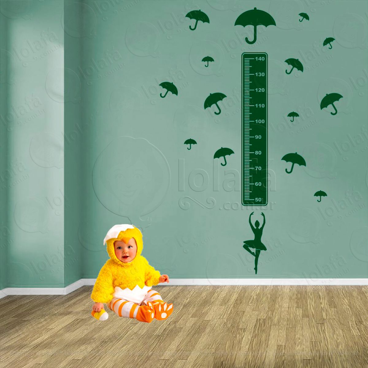 balé e guarda-chuvas adesivo régua de crescimento infantil, medidor de altura para quarto, porta e parede - mod:520