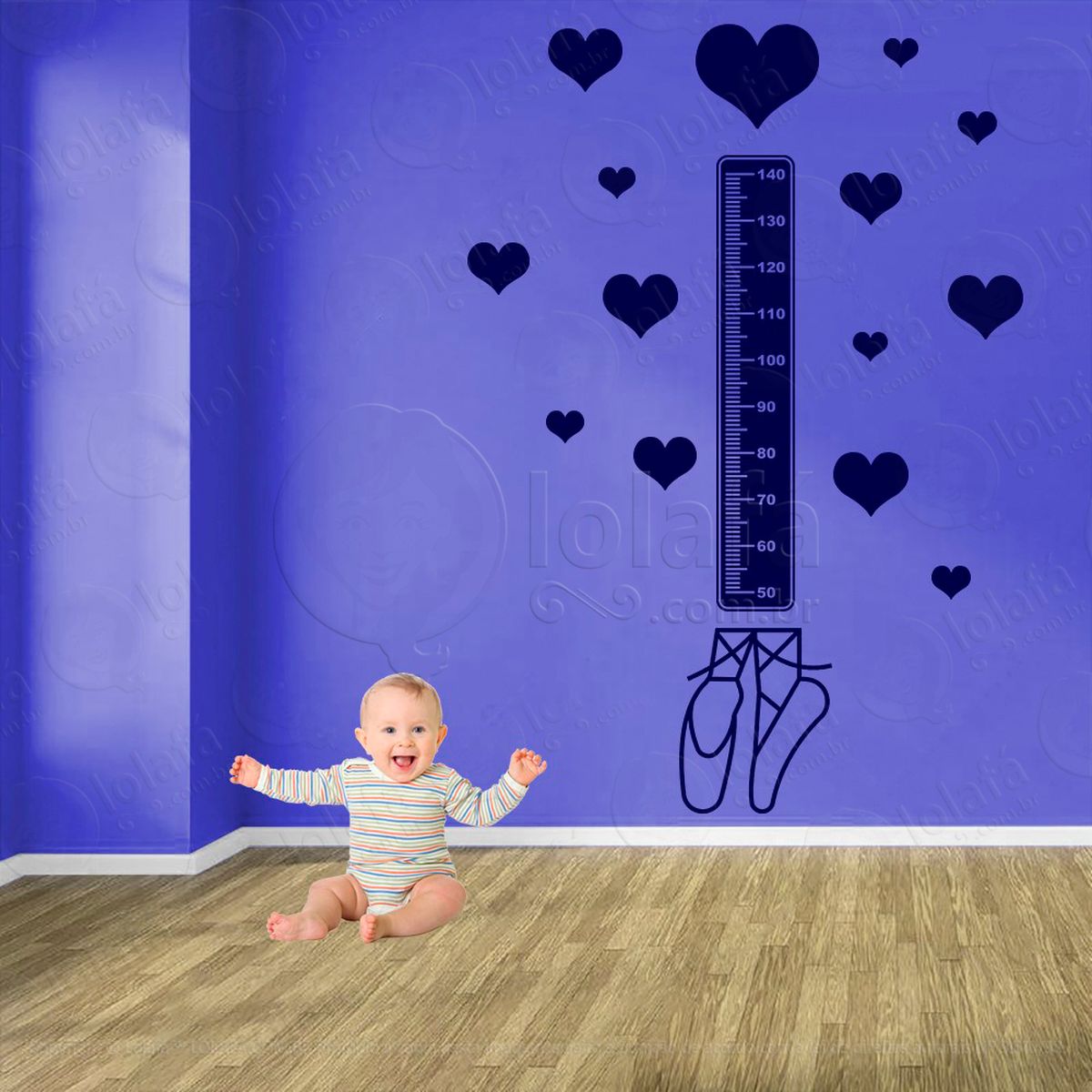 balé e corações adesivo régua de crescimento infantil, medidor de altura para quarto, porta e parede - mod:521