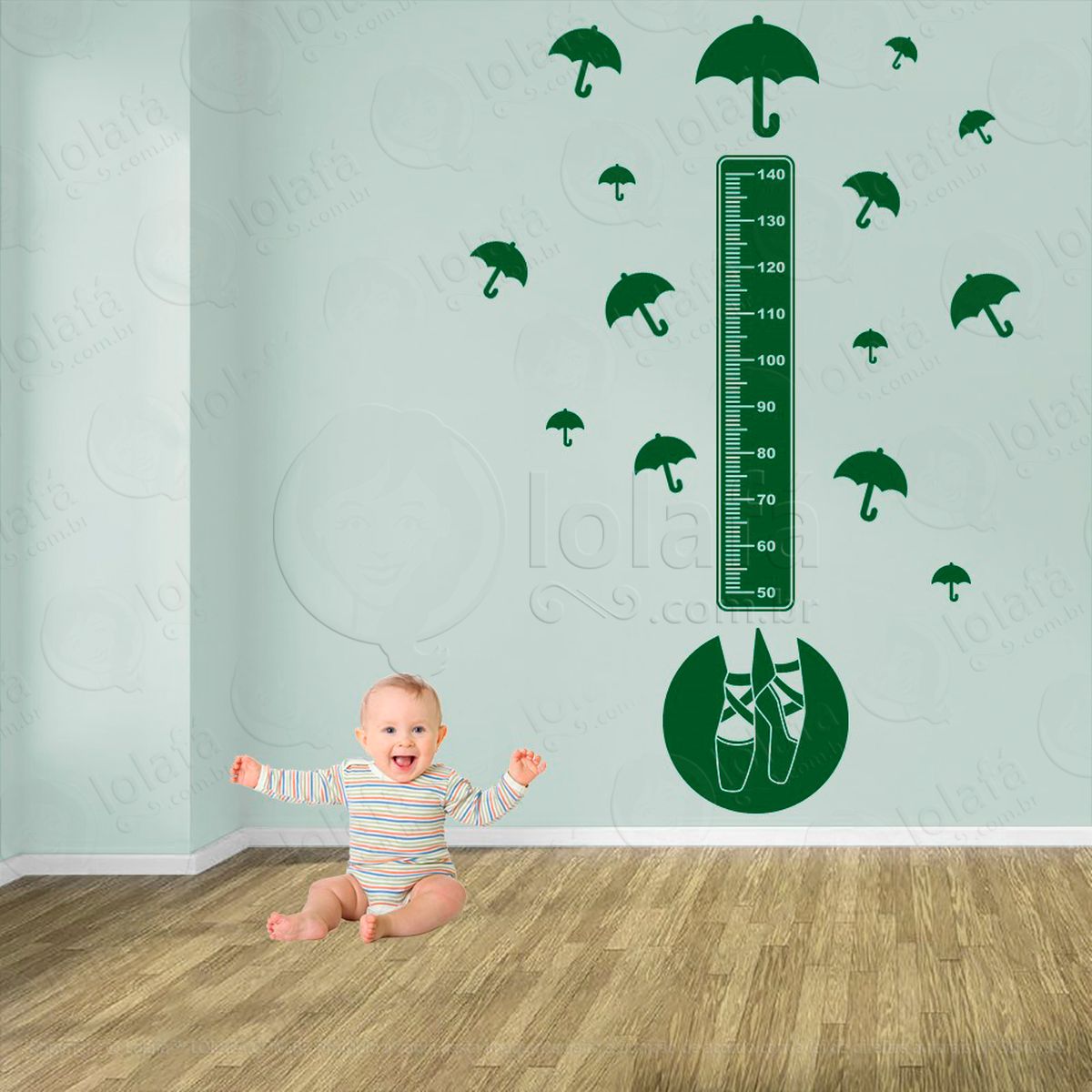 balé e guarda-chuvas adesivo régua de crescimento infantil, medidor de altura para quarto, porta e parede - mod:524