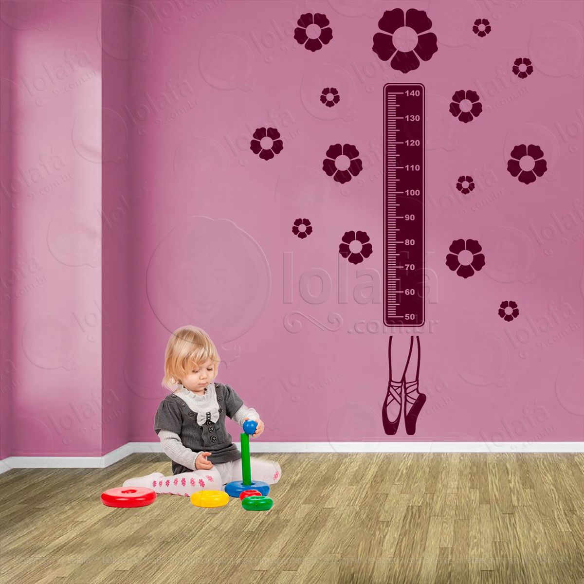 balé e flores adesivo régua de crescimento infantil, medidor de altura para quarto, porta e parede - mod:526