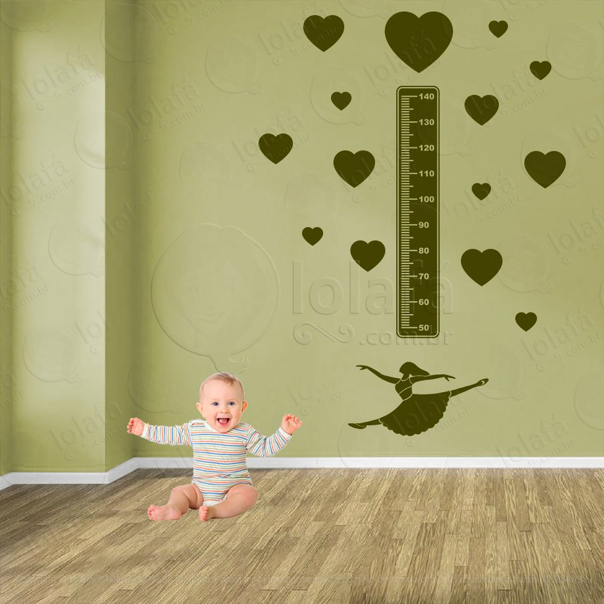 balé e corações adesivo régua de crescimento infantil, medidor de altura para quarto, porta e parede - mod:527