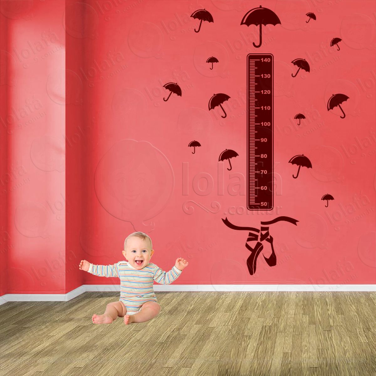balé e guarda-chuvas adesivo régua de crescimento infantil, medidor de altura para quarto, porta e parede - mod:528