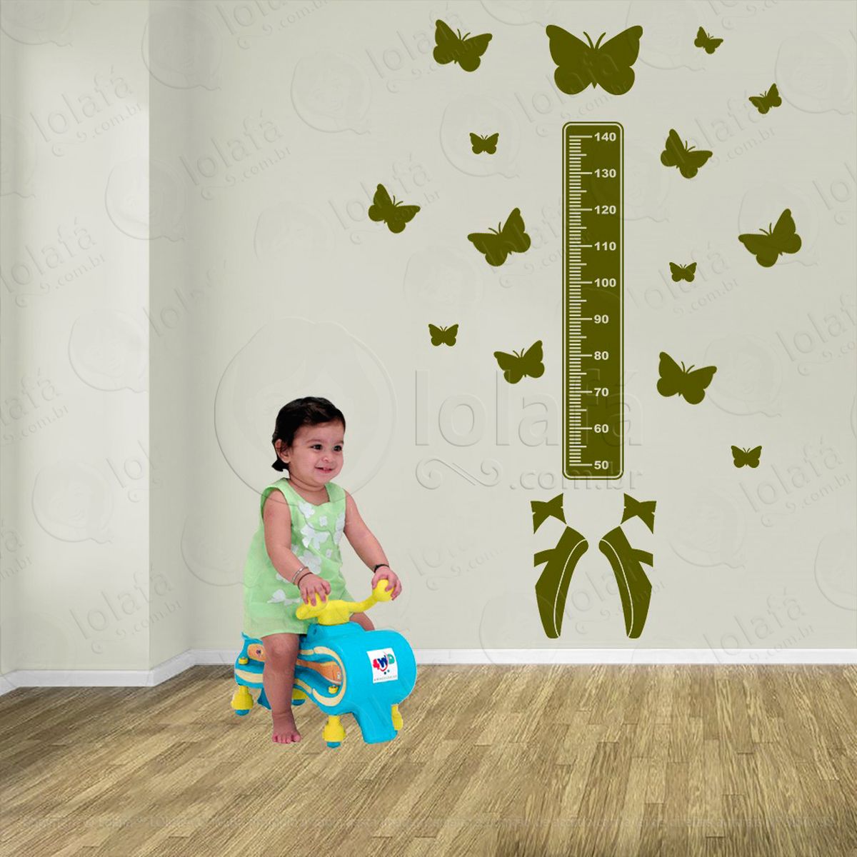 balé e borboletas adesivo régua de crescimento infantil, medidor de altura para quarto, porta e parede - mod:529
