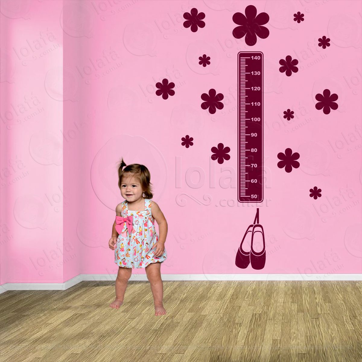 balé e flores adesivo régua de crescimento infantil, medidor de altura para quarto, porta e parede - mod:530