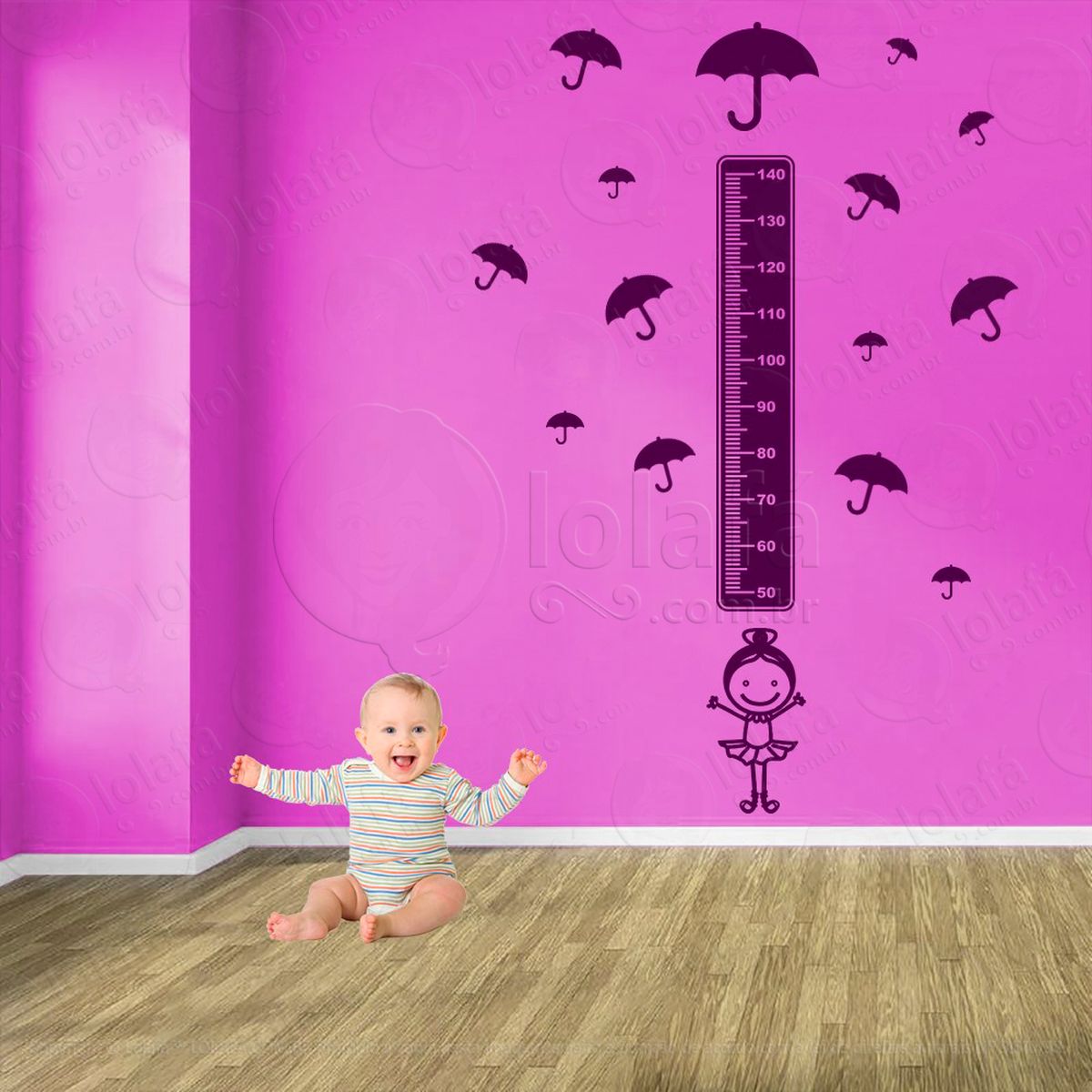balé e guarda-chuvas adesivo régua de crescimento infantil, medidor de altura para quarto, porta e parede - mod:532