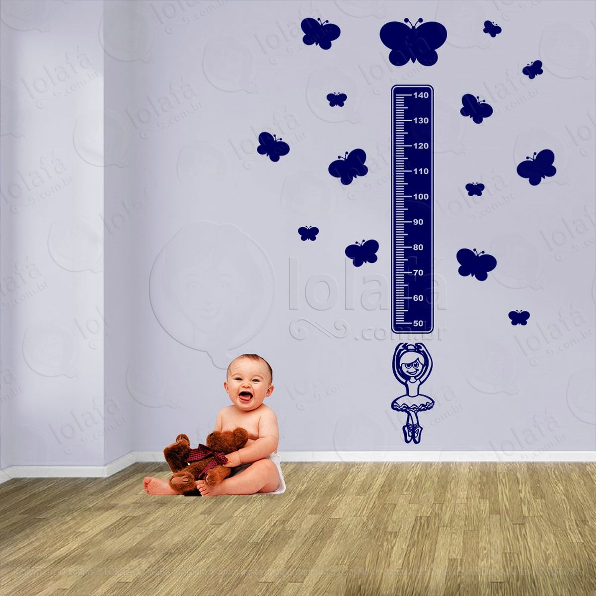 balé e borboletas adesivo régua de crescimento infantil, medidor de altura para quarto, porta e parede - mod:533