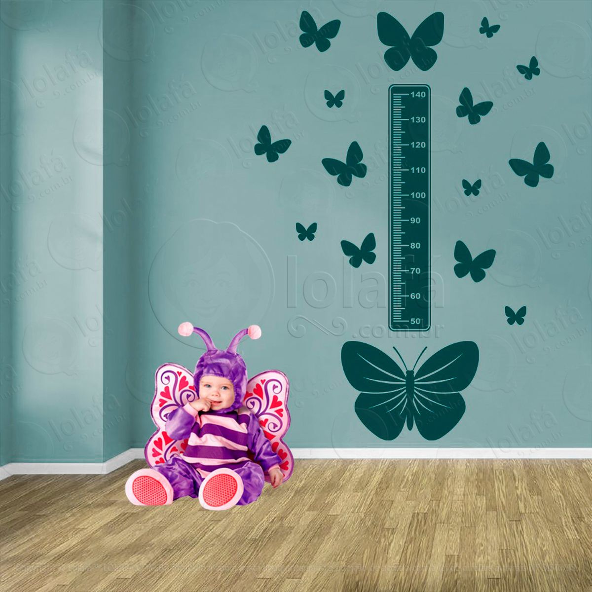 borboleta e borboletas adesivo régua de crescimento infantil, medidor de altura para quarto, porta e parede - mod:535