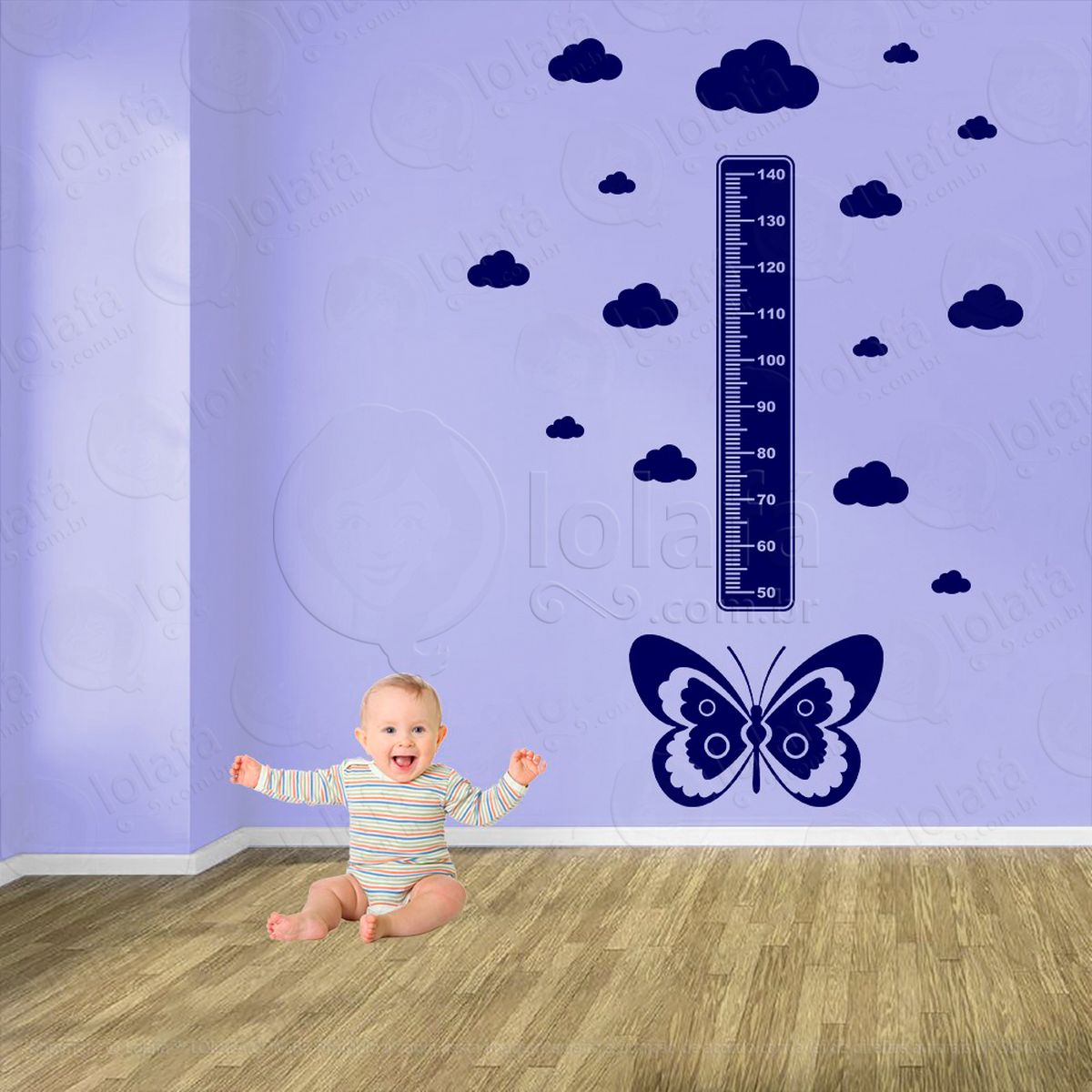 borboleta e nuvens adesivo régua de crescimento infantil, medidor de altura para quarto, porta e parede - mod:537