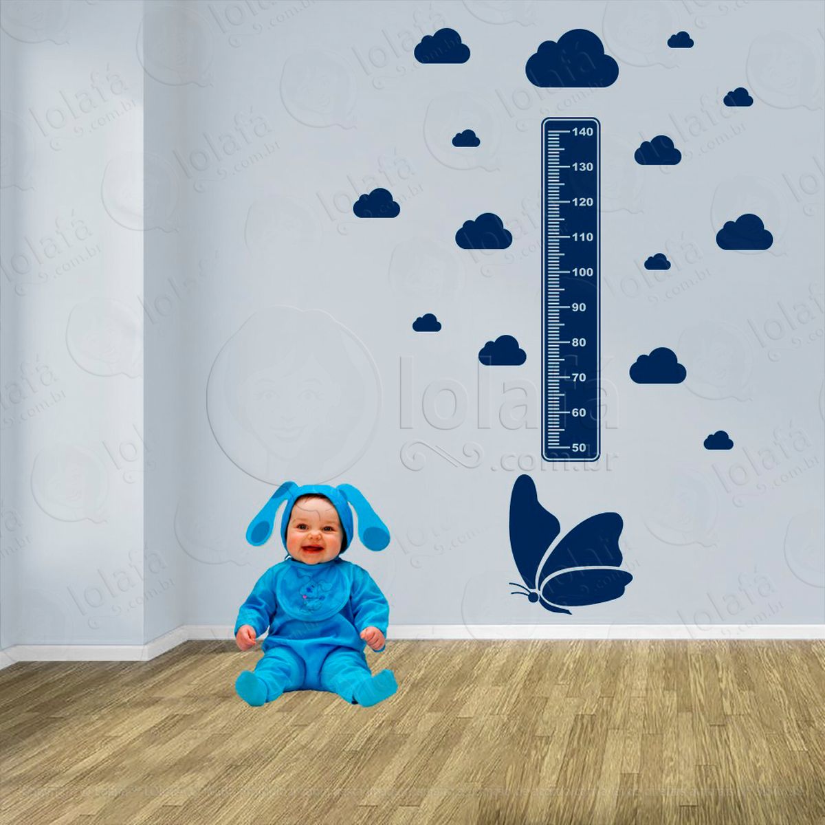 borboleta e nuvens adesivo régua de crescimento infantil, medidor de altura para quarto, porta e parede - mod:540