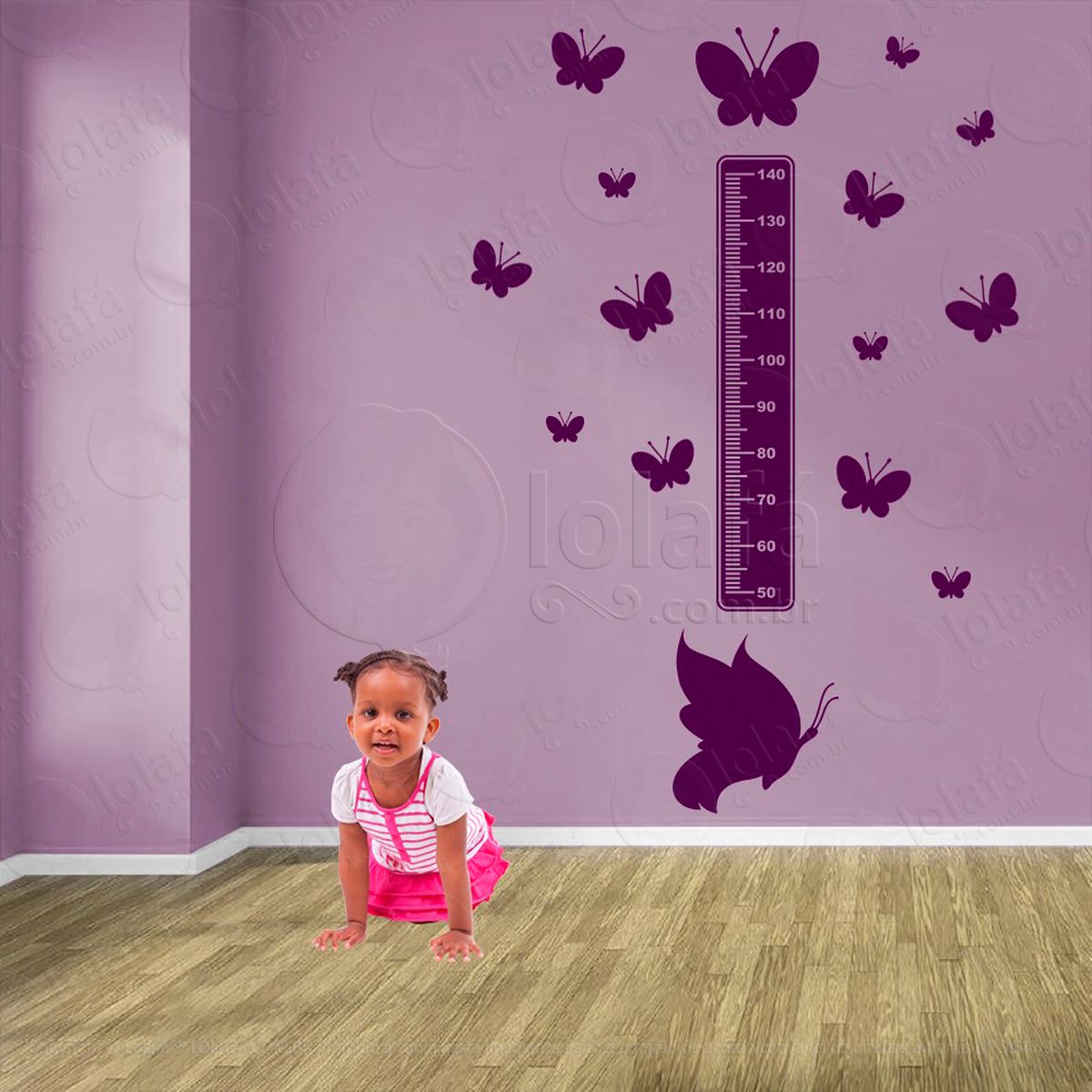 borboleta e borboletas adesivo régua de crescimento infantil, medidor de altura para quarto, porta e parede - mod:541