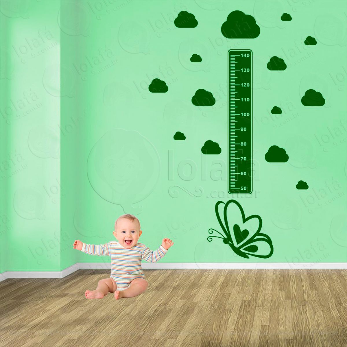 borboleta e nuvens adesivo régua de crescimento infantil, medidor de altura para quarto, porta e parede - mod:543